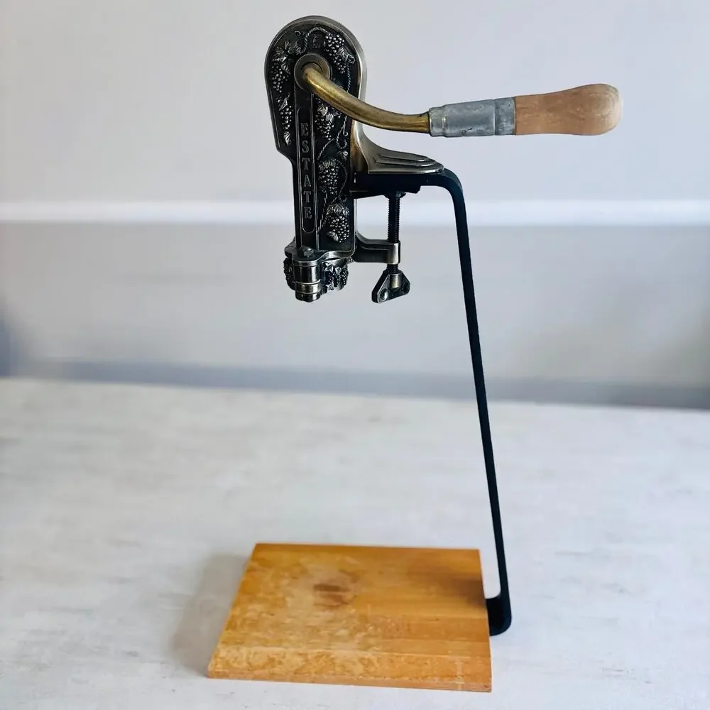 Rogar Estate Wine Bottle Opener Corkscrew Grape Motif Wood Stand 23
